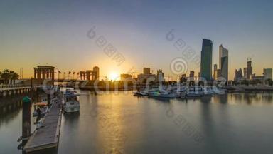 日出。 <strong>科威特</strong>Sharq Marina时间推移的游艇和船只。 中东<strong>科威特</strong>市