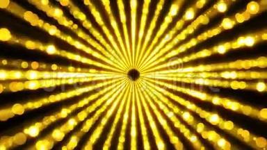 黄金颗粒隧道翘曲，时空移动，空间扭曲，三维绘制抽象背景