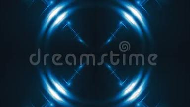 具有霓虹灯效果的抽象蓝分形灯，三维渲染背景，计算机生成背景