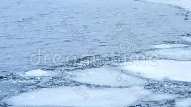 漂浮在水面上的漂浮着波浪的浮冰