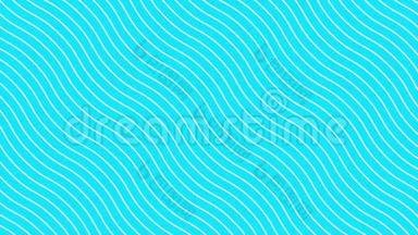 动态波浪运动中的白色曲线，蓝色背景。 未来的几何对角线图案，背景