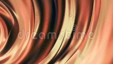 抽象的金色柔滑的波浪缓缓流动，在黑色的背景上闪闪发光。 动画。 橙色和黄色软弓
