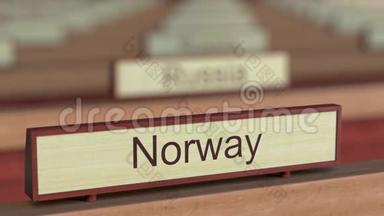 挪威名称标志在不同国家间的国际组织牌匾上