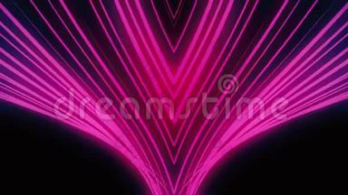 旋转的侧面图一个抽象的漩涡形成的明亮的粉红色窄霓虹线，无接缝。动物。奇点