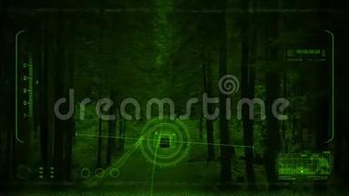 夜视镜追踪车在森林的夜晚
