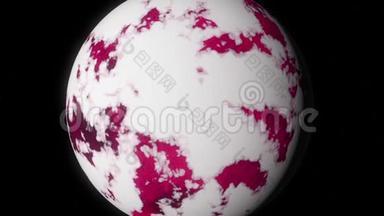 粉红色行星在太空轨道上的抽象动画，并在黑色背景上覆盖融化的冰。 动画