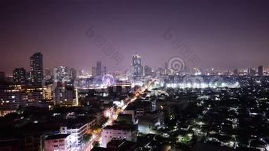 曼谷城市景观夜光顶顶酒店交通街道全景4k时间间隔泰国