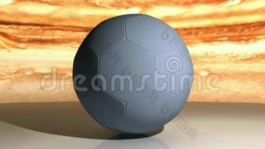 灰色足球球在一个棕色多云的天空上旋转，白色的表面-3D渲染视频