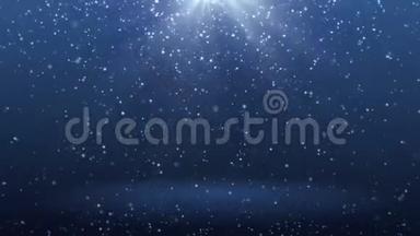 蓝色背景，雪花飘落下来，射线SP蓝背景，粒子下降和射线斑点环。