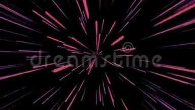 抽象宇宙背景4k.. 粉红色和紫色霓虹灯在运动中发光和线条。 循环动画。