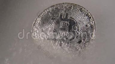 银比特币，比特币在线数字货币冻结在蓝冰中.. 区块链概念，密码市场崩盘.. 冷冻