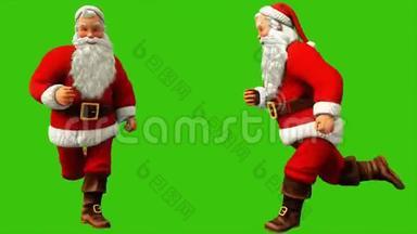 圣诞老人在圣诞节4k的时候在绿色的屏幕上快速奔跑。 无缝循环动画。