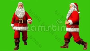 圣诞老人在4K圣诞节期间在绿色屏幕上<strong>快速行走</strong>。 无缝循环动画。