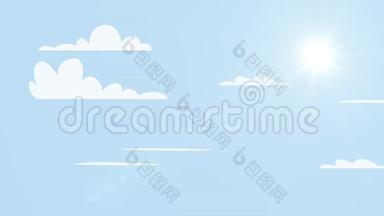 阳光背景，蓝天白云移动和太阳<strong>运动视频</strong>。