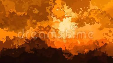 动画闪烁彩色背景无缝循环视频-水彩花效果-阳光热日落橙棕色黄赭石