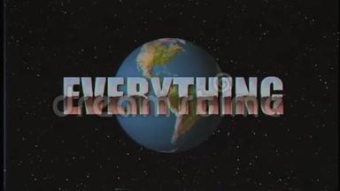闪亮的复古VHS风格每一个IN G字在<strong>星空</strong>和<strong>地球地球</strong>动画背景中飞来飞去