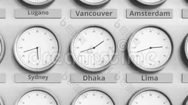 显示世界时区内孟加拉国达卡时间的圆形时钟。 3D动动画