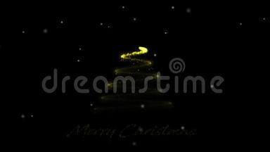 金色<strong>圣诞树</strong>和黑色背景上的烟花，圣诞快乐动画，4K<strong>视频</strong>