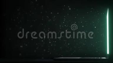 在线广告文本出现在笔记本电脑屏幕附近。 概念三维动画