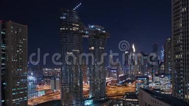 新摩天大楼和高楼大厦的空中夜景