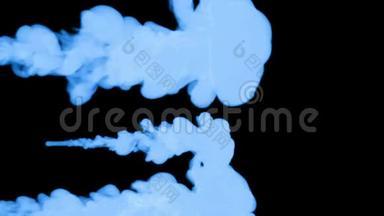 蓝色辉光墨水溶于水的三维渲染，模拟墨水注入，VFX效果与Luma哑光。 蓝色，黑色2