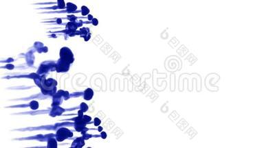 蓝色墨水溶于水的三维渲染，模拟墨水注入，VFX效果与Luma哑光。 蓝色，白色7