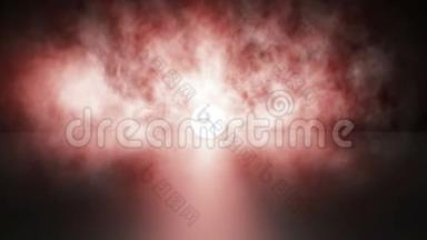 红光和灰色干冰烟雾云雾背景下的分形噪声效果动画。