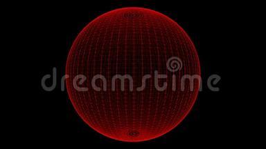 屈体式循环旋转球体动画循环.. 阿尔法透明背景上的红点和线