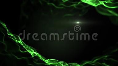 抽象流体，液体背景。 闪烁的绿色模仿波浪，它们在黑色的背景下移动。 光线模糊