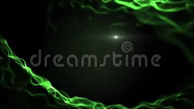 抽象流体，液体背景。 闪烁的<strong>绿色</strong>模仿波浪，它们在黑色的背景下移动。 <strong>光线</strong>模糊