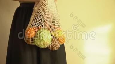 回收网络袋，装满蔬菜和水果，环保，没有塑料概念4k