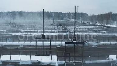 冬季水处理设施厂房.. 污水处理厂。 空中观景。