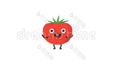 番茄有趣的角色跳舞和微笑。 循环动画。 阿尔法频道。