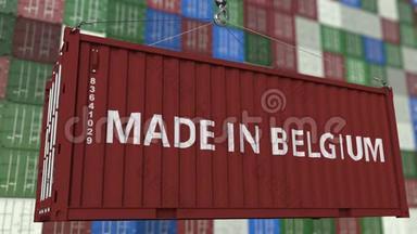 带有标签标题的货物容器。 比利时进出口相关循环动画