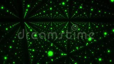 在一个3D立方体的绿色发光点，VJ循环运动背景