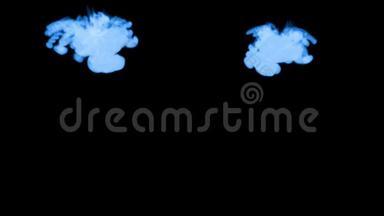 蓝色辉光墨水在水中的3D渲染在黑色背景上，卢马哑光作为阿尔法面具的墨水效果或背景