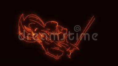 橙色燃烧骑士战士动画标志元素与揭示效果
