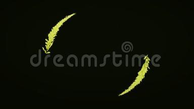 彩色螺<strong>旋动</strong>画，黄色生长的粒子在黑色背景上向中心移动。 五彩缤纷