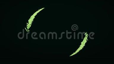 彩色螺<strong>旋动</strong>画，绿色生长的粒子在黑色背景上向中心移动。 五彩缤纷