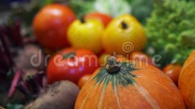 新鲜蔬菜、五种五颜六色的维生素和健康食品