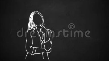 一个有着泡泡思考的年轻女人的粉笔画动画