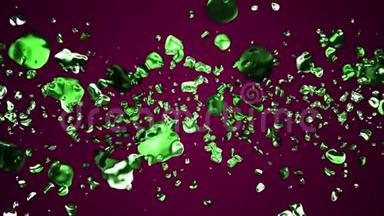翡翠绿色液态金属水滴随机扩散空间数字动画背景<strong>新品</strong>质自然运动