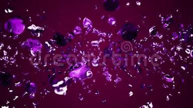 紫粉红色液态金属水滴随机扩散空间数字动画背景新品质自然运动