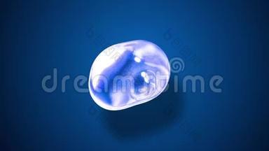 把流星的抽象背景放大，就像一滴玻璃或充满蓝色火花的球体<strong>融合</strong>在一起，