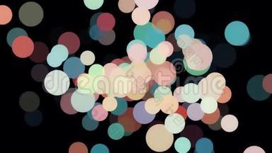 提取许多大大小小的彩色点或气泡，混沌地漂浮，在黑色背景上闪烁
