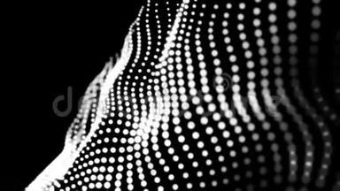 抽象白色颗粒在黑色背景上形成抽象纹理，无缝环路.. 动画。 3D点状材料
