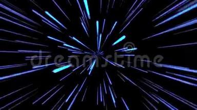 抽象宇宙背景4k.. 蓝色和紫色的霓虹灯在运动中发光和线条。 循环动画。