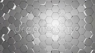 白色和灰色六角背景纹理运动视频。 三维渲染六边形