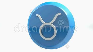 ZODIAC金牛座ICON蓝圈按钮-3D渲染插图