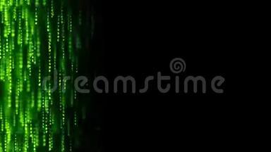 在屏幕上闪烁绿色的计算机代码，空白处为铭文。 可循环运动背景